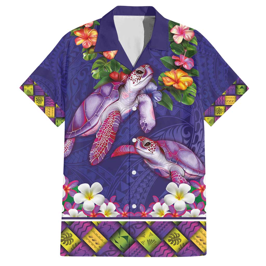 Hawaiian Lei Turtle and Plumeria Hawaiian Shirt Polynerian Art Tattoo-Navy Color