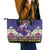 Hawaiian Lei Turtle and Plumeria Leather Tote Bag Polynerian Art Tattoo-Navy Color
