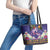 Hawaiian Lei Turtle and Plumeria Leather Tote Bag Polynerian Art Tattoo-Navy Color