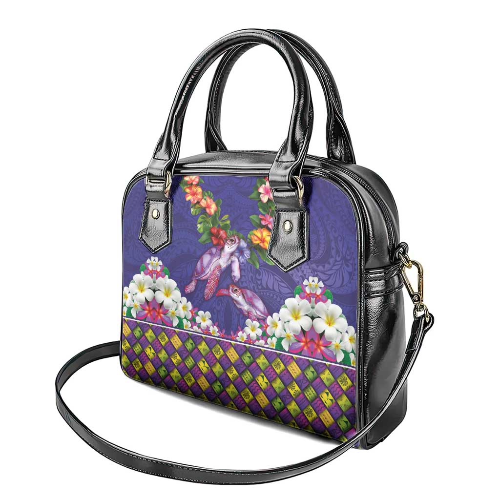 Hawaiian Lei Turtle and Plumeria Shoulder Handbag Polynerian Art Tattoo-Navy Color LT03 - Polynesian Pride