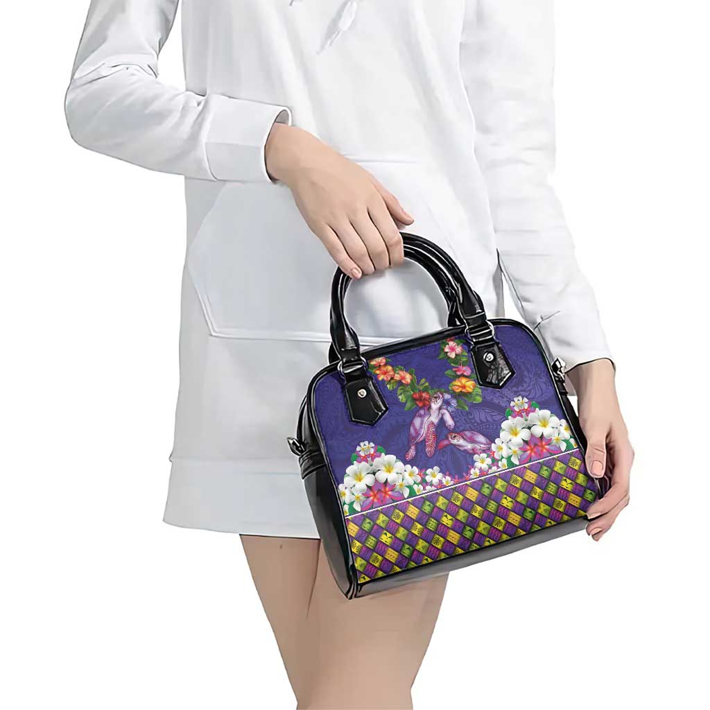 Hawaiian Lei Turtle and Plumeria Shoulder Handbag Polynerian Art Tattoo-Navy Color LT03 - Polynesian Pride