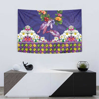 Hawaiian Lei Turtle and Plumeria Tapestry Polynerian Art Tattoo-Navy Color