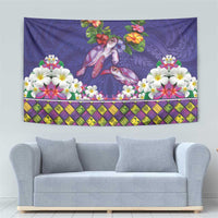 Hawaiian Lei Turtle and Plumeria Tapestry Polynerian Art Tattoo-Navy Color