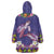 Hawaiian Lei Turtle and Plumeria Wearable Blanket Hoodie Polynerian Art Tattoo-Navy Color