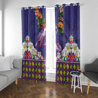 Hawaiian Lei Turtle and Plumeria Window Curtain Polynerian Art Tattoo-Navy Color