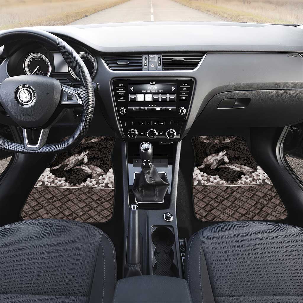 Hawaiian Lei Turtle and Plumeria Car Mats Polynerian Art Tattoo-Grayscale Mode