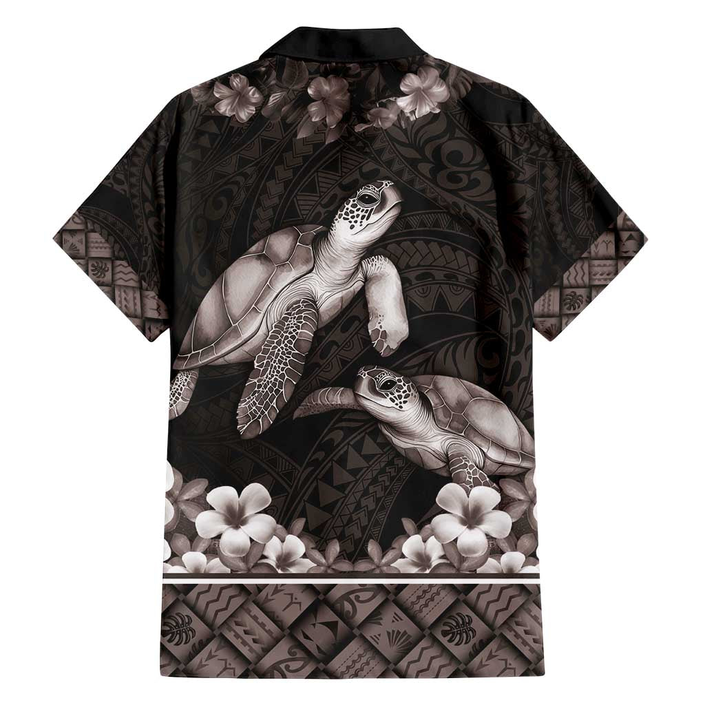 Hawaiian Lei Turtle and Plumeria Family Matching Long Sleeve Bodycon Dress and Hawaiian Shirt Polynerian Art Tattoo-Grayscale Mode LT03 - Polynesian Pride