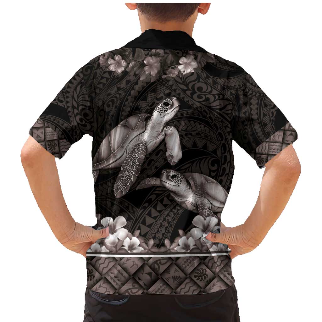 Hawaiian Lei Turtle and Plumeria Family Matching Mermaid Dress and Hawaiian Shirt Polynerian Art Tattoo-Grayscale Mode LT03 - Polynesian Pride