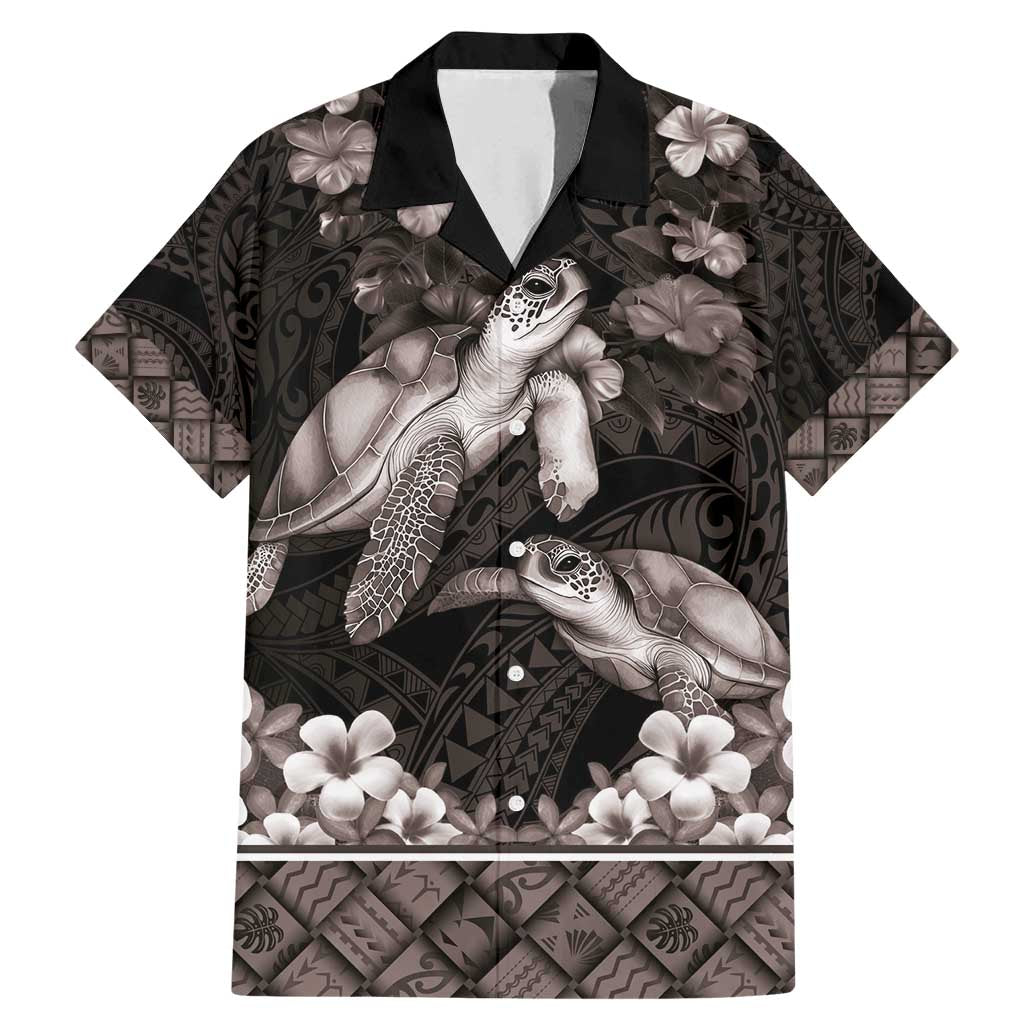 Hawaiian Lei Turtle and Plumeria Family Matching Mermaid Dress and Hawaiian Shirt Polynerian Art Tattoo-Grayscale Mode LT03 Dad's Shirt - Short Sleeve Black - Polynesian Pride