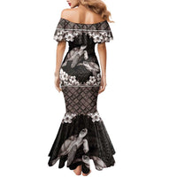Hawaiian Lei Turtle and Plumeria Family Matching Mermaid Dress and Hawaiian Shirt Polynerian Art Tattoo-Grayscale Mode LT03 - Polynesian Pride