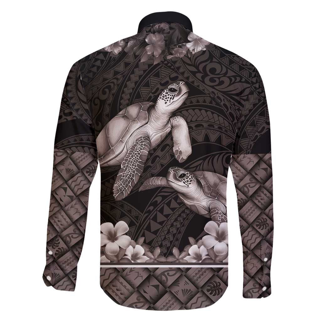Hawaiian Lei Turtle and Plumeria Family Matching Off Shoulder Short Dress and Hawaiian Shirt Polynerian Art Tattoo-Grayscale Mode LT03 - Polynesian Pride