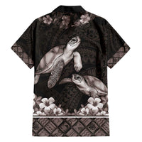 Hawaiian Lei Turtle and Plumeria Family Matching Short Sleeve Bodycon Dress and Hawaiian Shirt Polynerian Art Tattoo-Grayscale Mode LT03 - Polynesian Pride