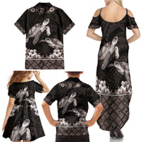 Hawaiian Lei Turtle and Plumeria Family Matching Summer Maxi Dress and Hawaiian Shirt Polynerian Art Tattoo-Grayscale Mode LT03 - Polynesian Pride