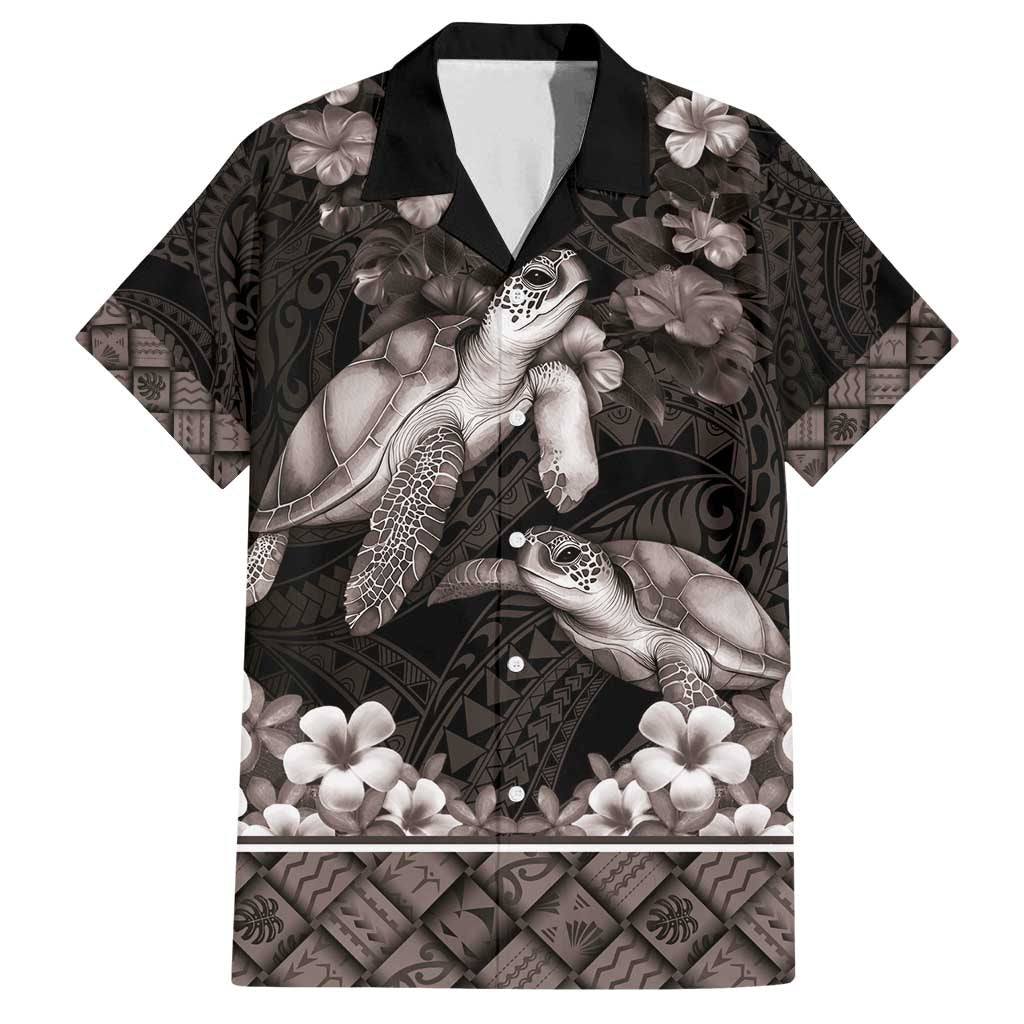 Hawaiian Lei Turtle and Plumeria Family Matching Summer Maxi Dress and Hawaiian Shirt Polynerian Art Tattoo-Grayscale Mode LT03 Dad's Shirt - Short Sleeve Black - Polynesian Pride