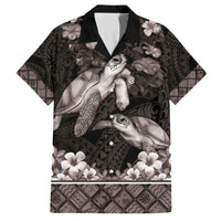 Hawaiian Lei Turtle and Plumeria Family Matching Summer Maxi Dress and Hawaiian Shirt Polynerian Art Tattoo-Grayscale Mode LT03 Dad's Shirt - Short Sleeve Black - Polynesian Pride