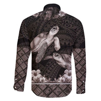Hawaiian Lei Turtle and Plumeria Family Matching Summer Maxi Dress and Hawaiian Shirt Polynerian Art Tattoo-Grayscale Mode LT03 - Polynesian Pride