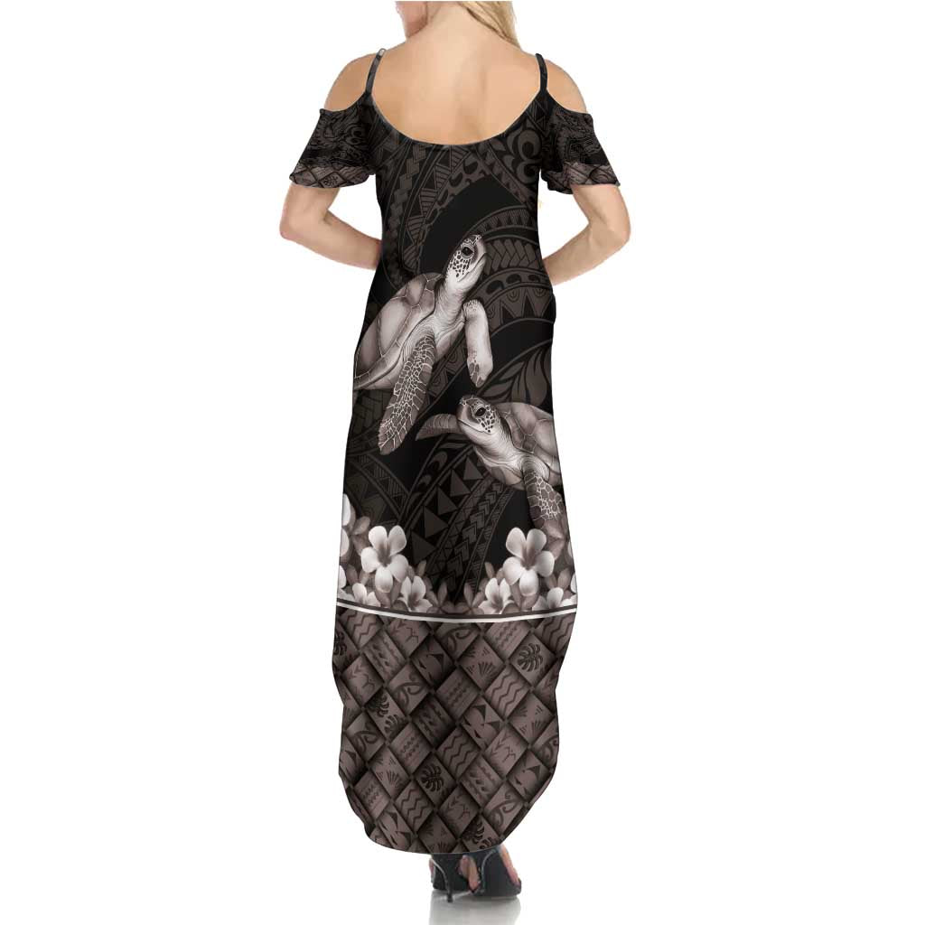 Hawaiian Lei Turtle and Plumeria Family Matching Summer Maxi Dress and Hawaiian Shirt Polynerian Art Tattoo-Grayscale Mode LT03 - Polynesian Pride