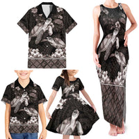 Hawaiian Lei Turtle and Plumeria Family Matching Tank Maxi Dress and Hawaiian Shirt Polynerian Art Tattoo-Grayscale Mode LT03 - Polynesian Pride