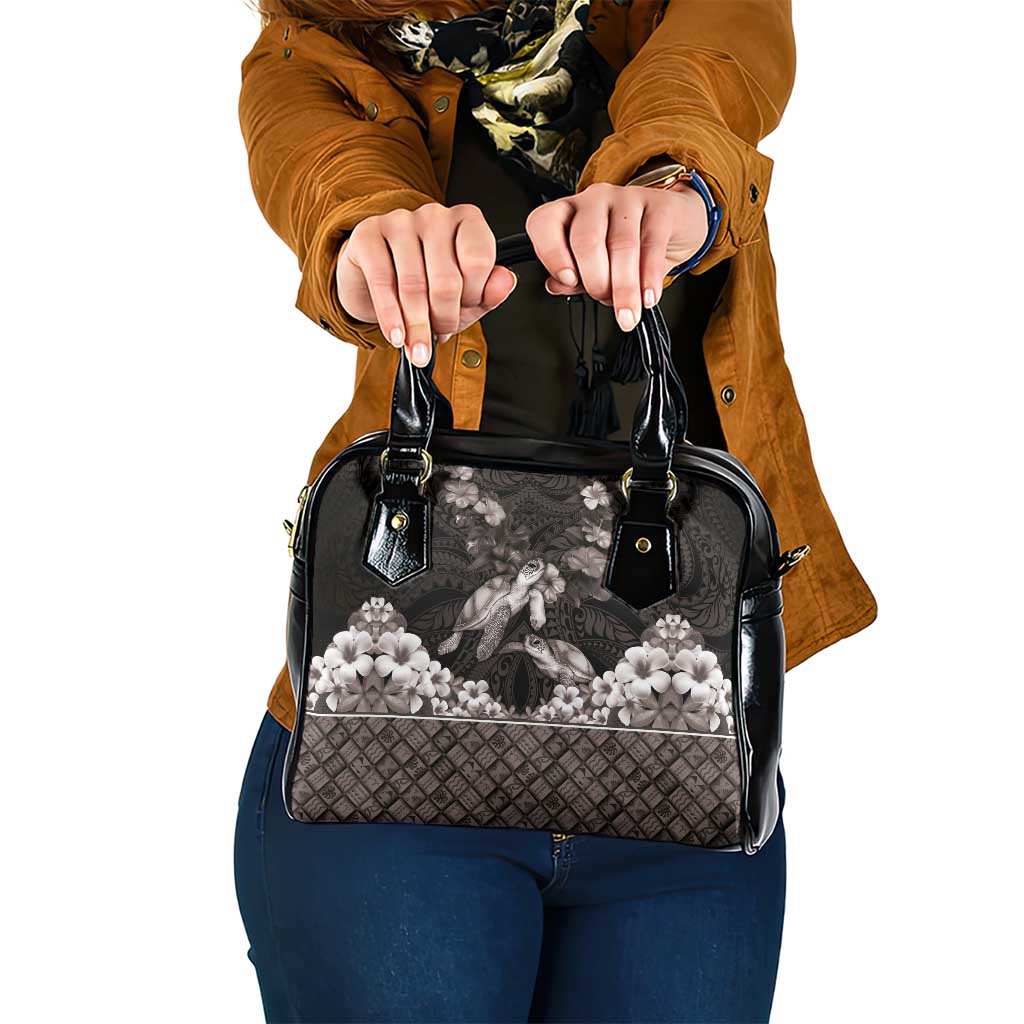 Hawaiian Lei Turtle and Plumeria Shoulder Handbag Polynerian Art Tattoo-Grayscale Mode LT03 One Size Black - Polynesian Pride