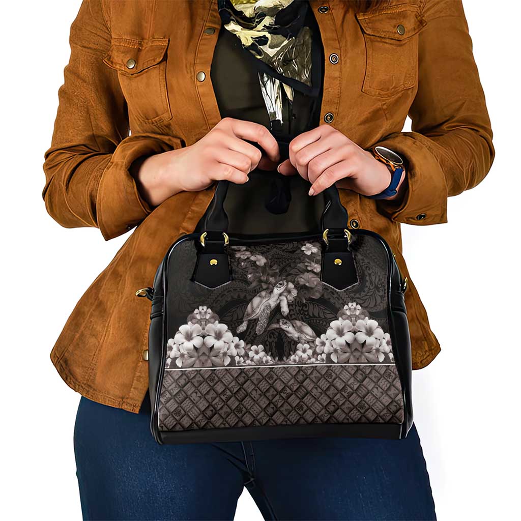 Hawaiian Lei Turtle and Plumeria Shoulder Handbag Polynerian Art Tattoo-Grayscale Mode
