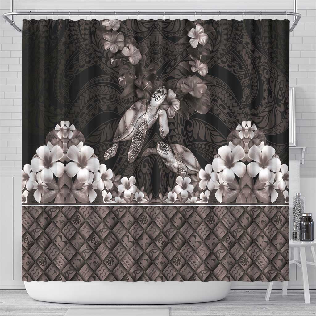 Hawaiian Lei Turtle and Plumeria Shower Curtain Polynerian Art Tattoo-Grayscale Mode LT03 - Polynesian Pride