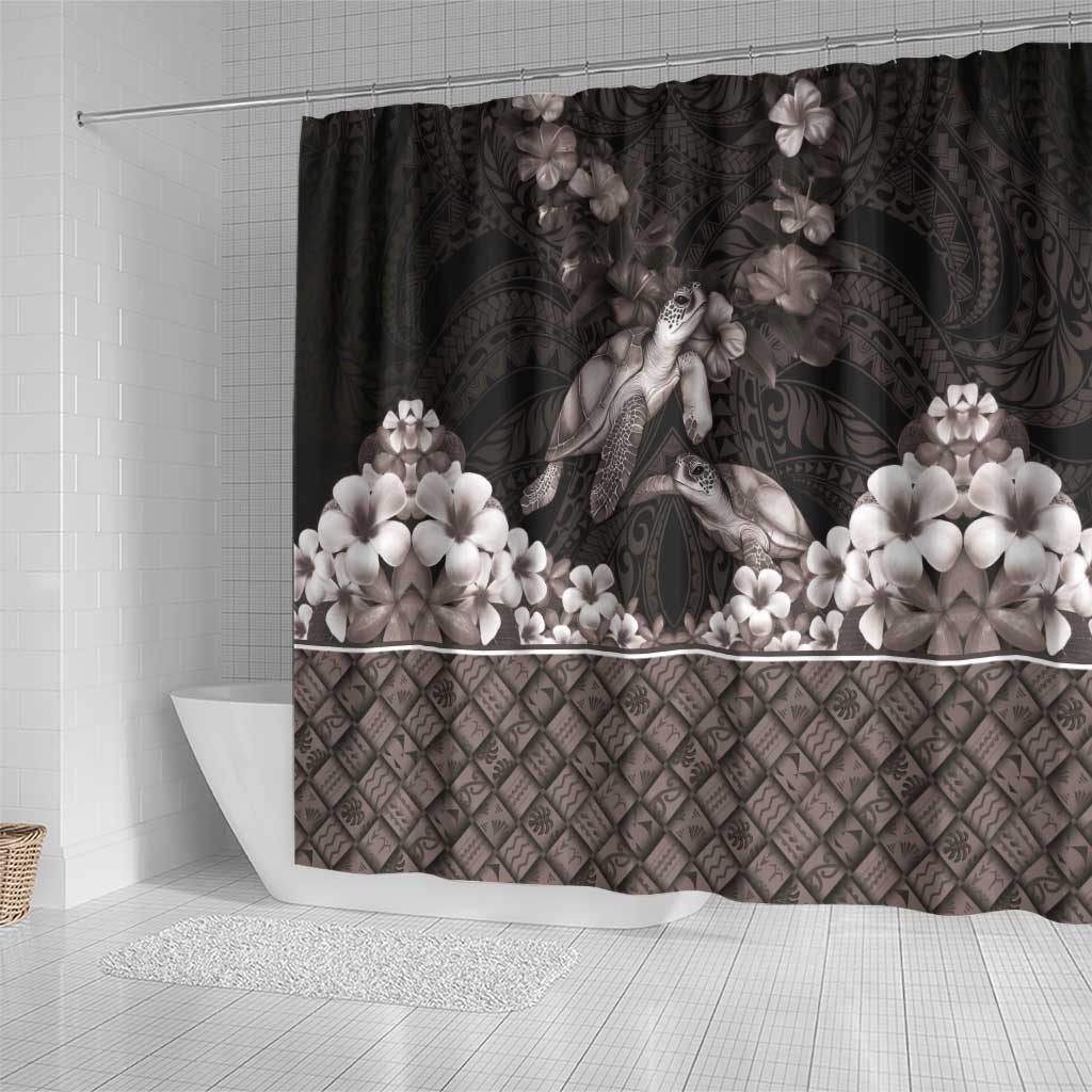 Hawaiian Lei Turtle and Plumeria Shower Curtain Polynerian Art Tattoo-Grayscale Mode LT03 - Polynesian Pride