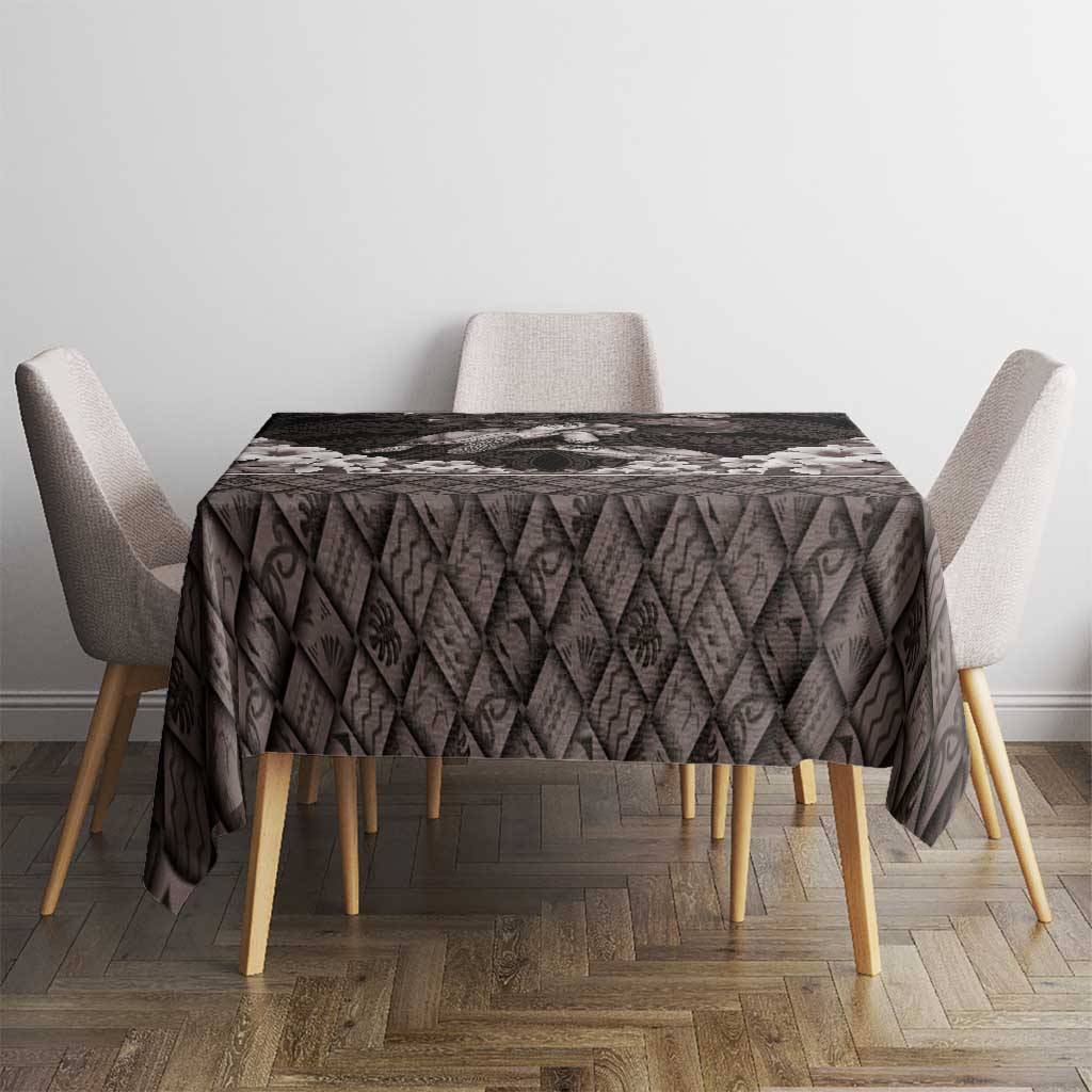 Hawaiian Lei Turtle and Plumeria Tablecloth Polynerian Art Tattoo-Grayscale Mode