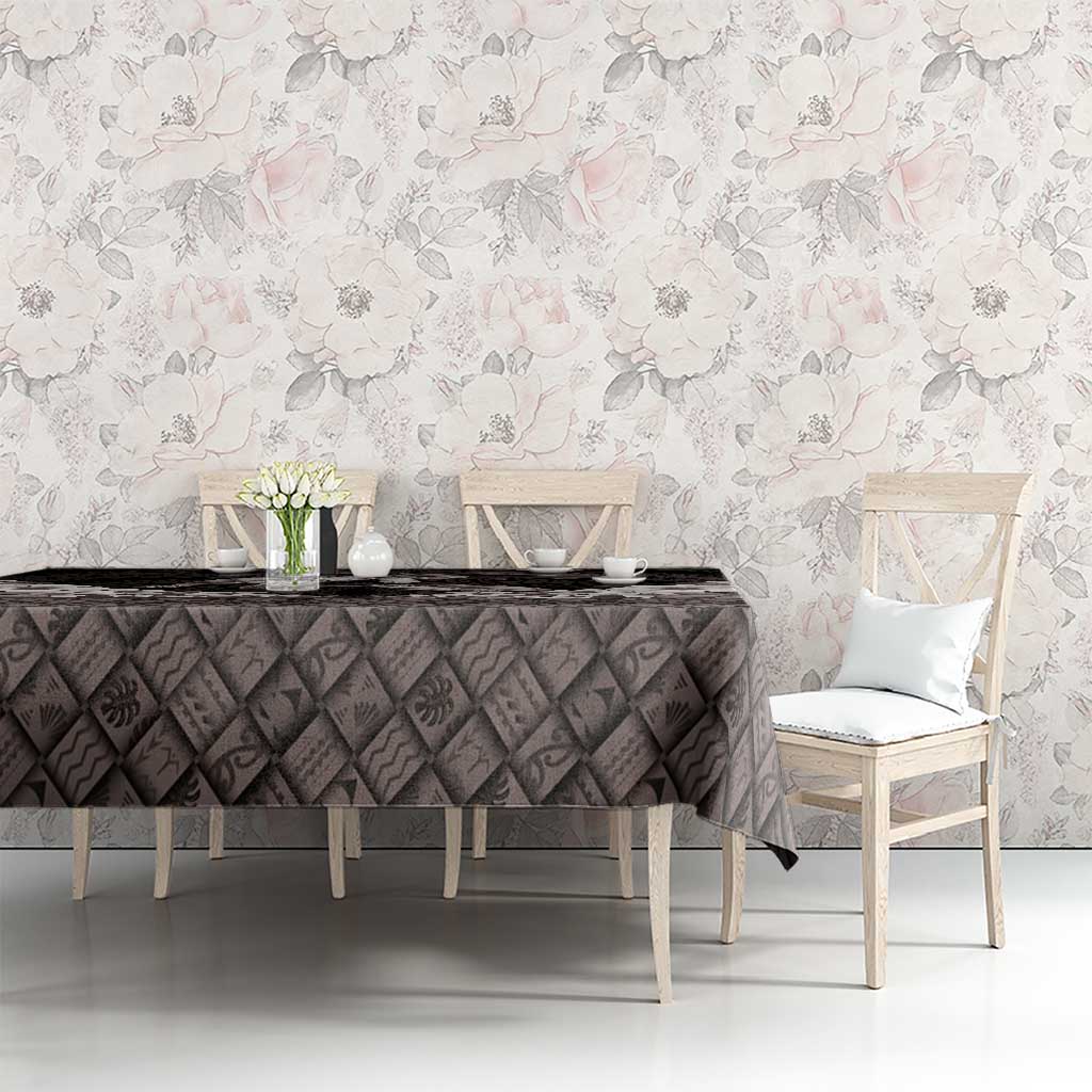 Hawaiian Lei Turtle and Plumeria Tablecloth Polynerian Art Tattoo-Grayscale Mode