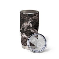Hawaiian Lei Turtle and Plumeria Tumbler Cup Polynerian Art Tattoo-Grayscale Mode