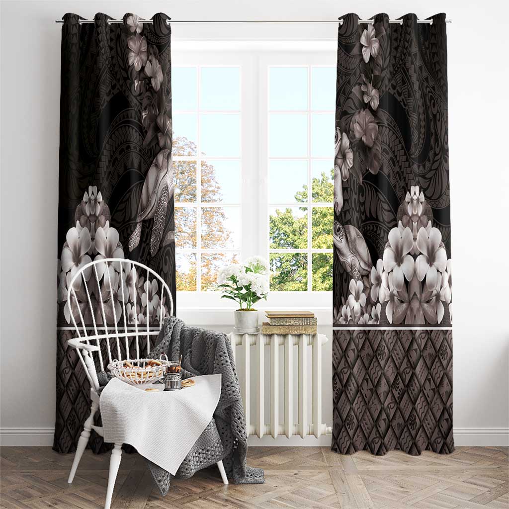 Hawaiian Lei Turtle and Plumeria Window Curtain Polynerian Art Tattoo-Grayscale Mode