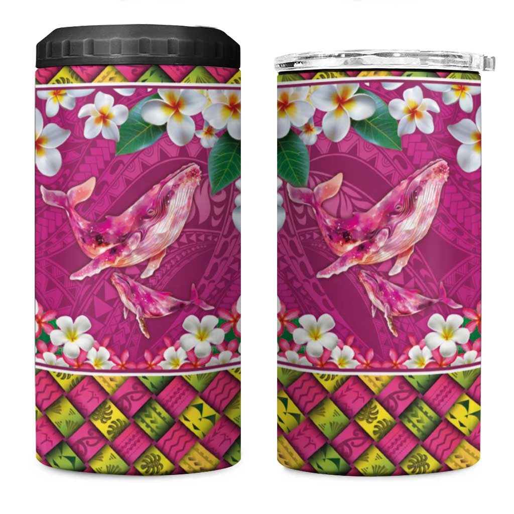 Hawaiian Plumeria and Humpback Whales 4 in 1 Can Cooler Tumbler Polynerian Art Tattoo-Plum Pink Color LT03 One Size: 16 oz Pink - Polynesian Pride