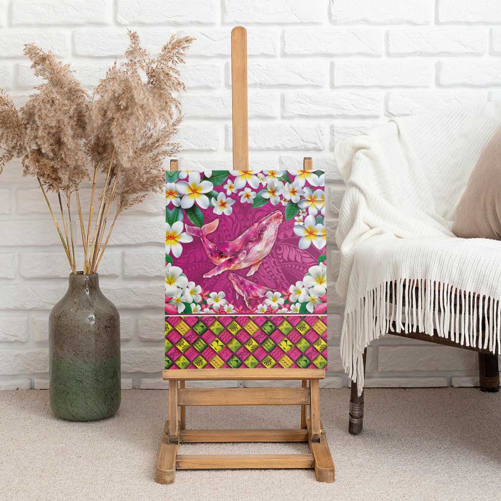 Hawaiian Plumeria and Humpback Whales Canvas Wall Art Polynerian Art Tattoo-Plum Pink Color