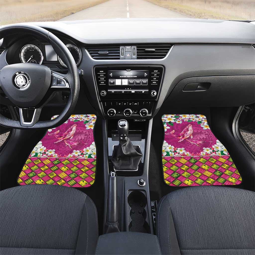 Hawaiian Plumeria and Humpback Whales Car Mats Polynerian Art Tattoo-Plum Pink Color