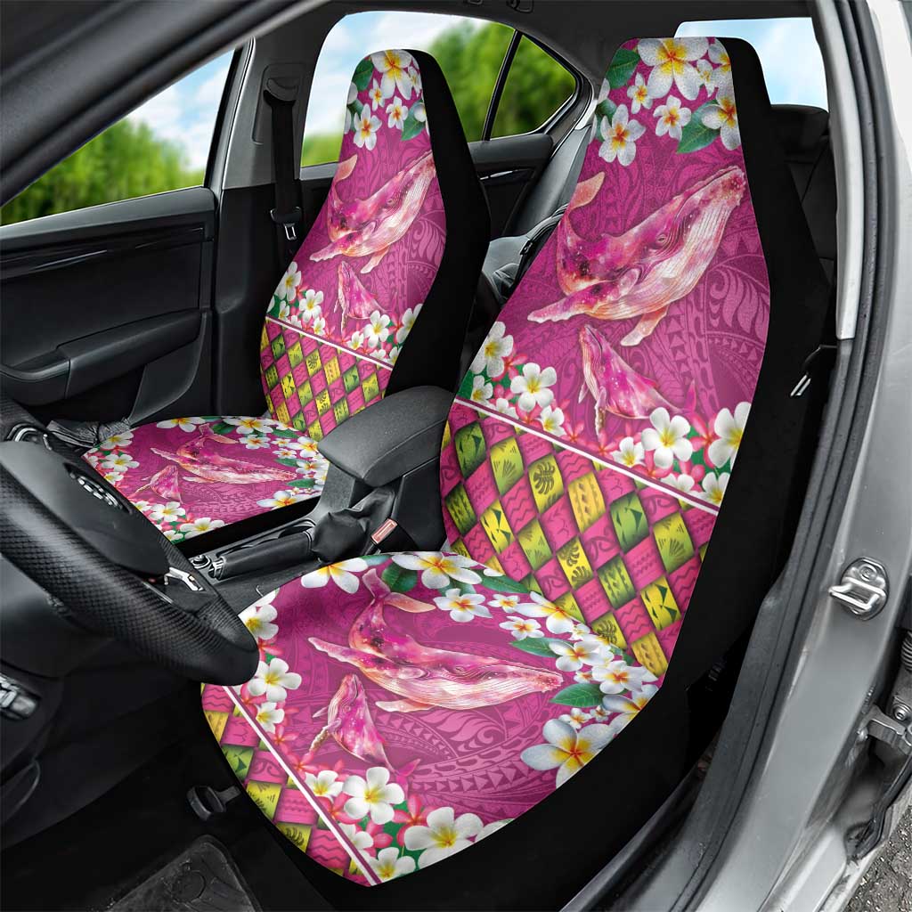 Hawaiian Plumeria and Humpback Whales Car Seat Cover Polynerian Art Tattoo-Plum Pink Color