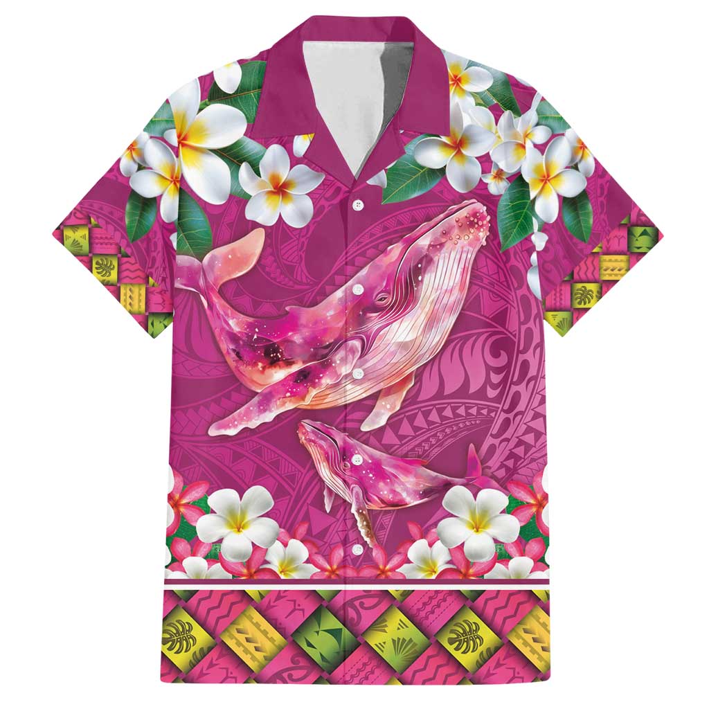 Hawaiian Plumeria and Humpback Whales Family Matching Long Sleeve Bodycon Dress and Hawaiian Shirt Polynerian Art Tattoo-Plum Pink Color LT03 Dad's Shirt - Short Sleeve Pink - Polynesian Pride