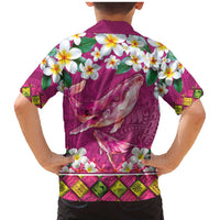 Hawaiian Plumeria and Humpback Whales Family Matching Mermaid Dress and Hawaiian Shirt Polynerian Art Tattoo-Plum Pink Color LT03 - Polynesian Pride