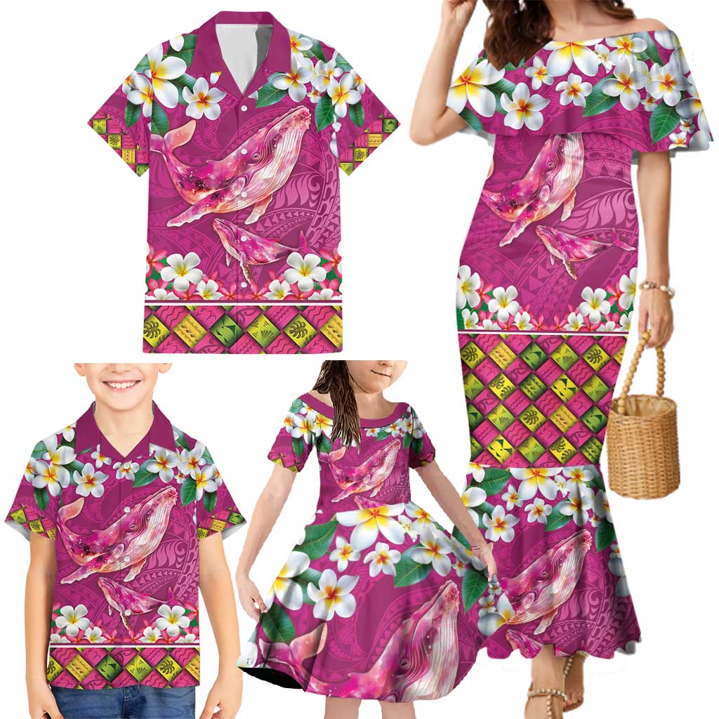 Hawaiian Plumeria and Humpback Whales Family Matching Mermaid Dress and Hawaiian Shirt Polynerian Art Tattoo-Plum Pink Color LT03 - Polynesian Pride