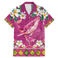 Hawaiian Plumeria and Humpback Whales Family Matching Mermaid Dress and Hawaiian Shirt Polynerian Art Tattoo-Plum Pink Color LT03 Dad's Shirt - Short Sleeve Pink - Polynesian Pride