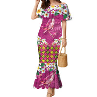Hawaiian Plumeria and Humpback Whales Family Matching Mermaid Dress and Hawaiian Shirt Polynerian Art Tattoo-Plum Pink Color LT03 Mom's Dress Pink - Polynesian Pride