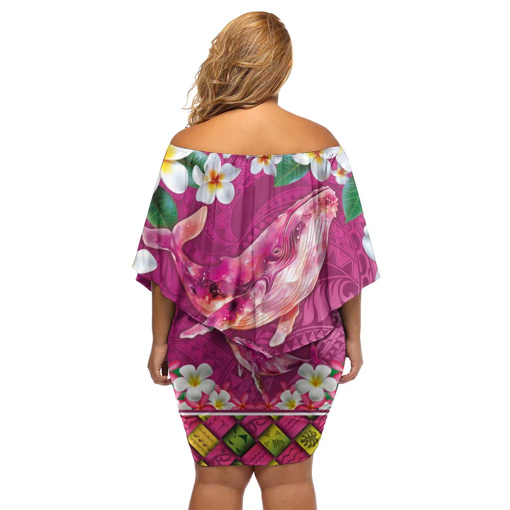 Hawaiian Plumeria and Humpback Whales Family Matching Off Shoulder Short Dress and Hawaiian Shirt Polynerian Art Tattoo-Plum Pink Color LT03 - Polynesian Pride