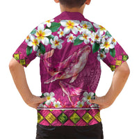 Hawaiian Plumeria and Humpback Whales Family Matching Puletasi and Hawaiian Shirt Polynerian Art Tattoo-Plum Pink Color LT03 - Polynesian Pride