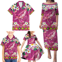 Hawaiian Plumeria and Humpback Whales Family Matching Puletasi and Hawaiian Shirt Polynerian Art Tattoo-Plum Pink Color LT03 - Polynesian Pride
