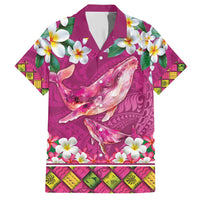Hawaiian Plumeria and Humpback Whales Family Matching Short Sleeve Bodycon Dress and Hawaiian Shirt Polynerian Art Tattoo-Plum Pink Color LT03 Dad's Shirt - Short Sleeve Pink - Polynesian Pride