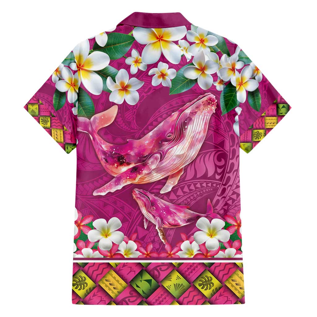 Hawaiian Plumeria and Humpback Whales Family Matching Short Sleeve Bodycon Dress and Hawaiian Shirt Polynerian Art Tattoo-Plum Pink Color LT03 - Polynesian Pride