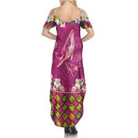 Hawaiian Plumeria and Humpback Whales Family Matching Summer Maxi Dress and Hawaiian Shirt Polynerian Art Tattoo-Plum Pink Color LT03 - Polynesian Pride