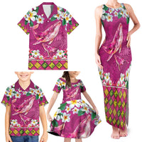 Hawaiian Plumeria and Humpback Whales Family Matching Tank Maxi Dress and Hawaiian Shirt Polynerian Art Tattoo-Plum Pink Color LT03 - Polynesian Pride