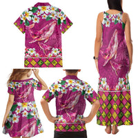 Hawaiian Plumeria and Humpback Whales Family Matching Tank Maxi Dress and Hawaiian Shirt Polynerian Art Tattoo-Plum Pink Color LT03 - Polynesian Pride