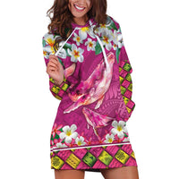 Hawaiian Plumeria and Humpback Whales Hoodie Dress Polynerian Art Tattoo-Plum Pink Color LT03 Pink - Polynesian Pride