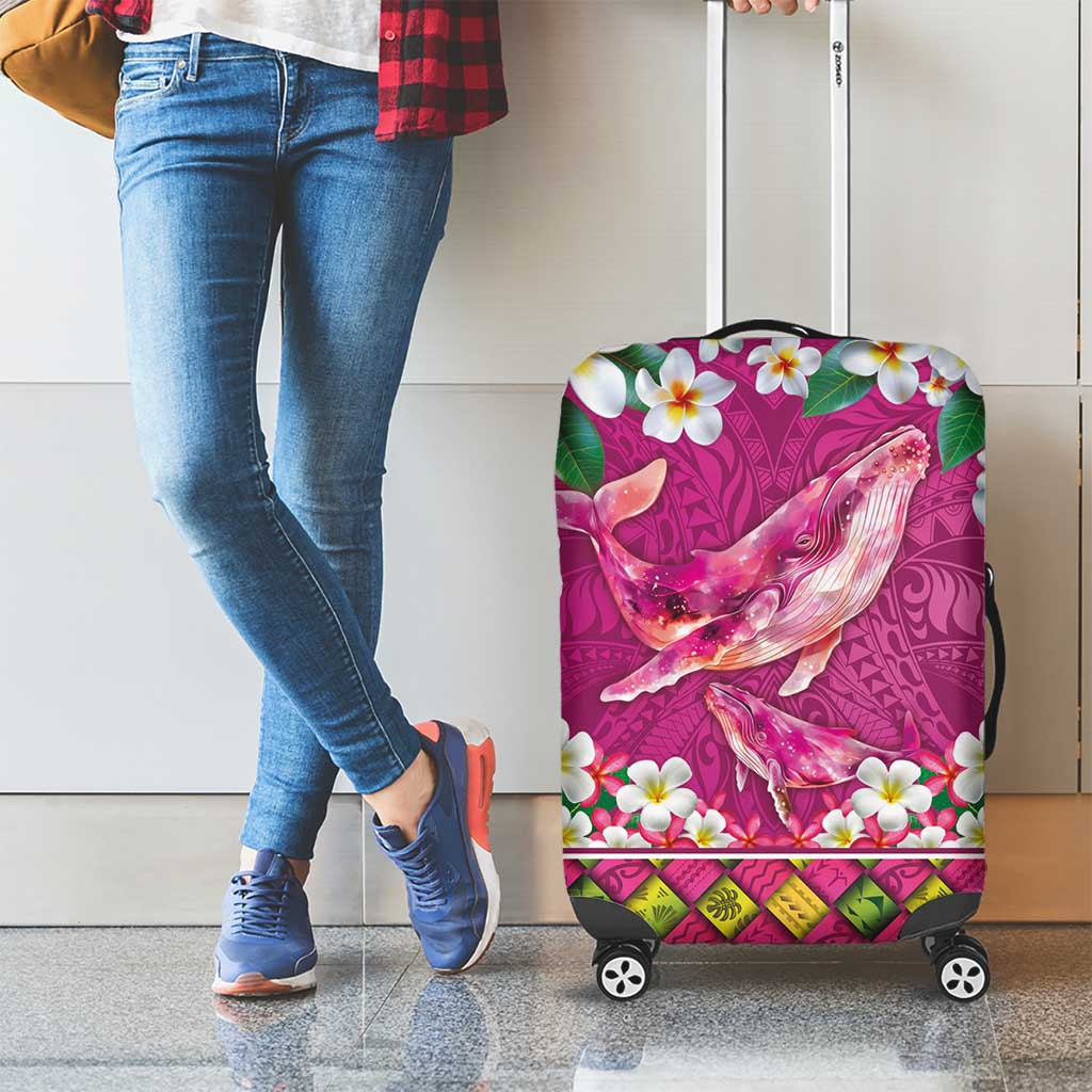 Hawaiian Plumeria and Humpback Whales Luggage Cover Polynerian Art Tattoo-Plum Pink Color