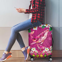 Hawaiian Plumeria and Humpback Whales Luggage Cover Polynerian Art Tattoo-Plum Pink Color